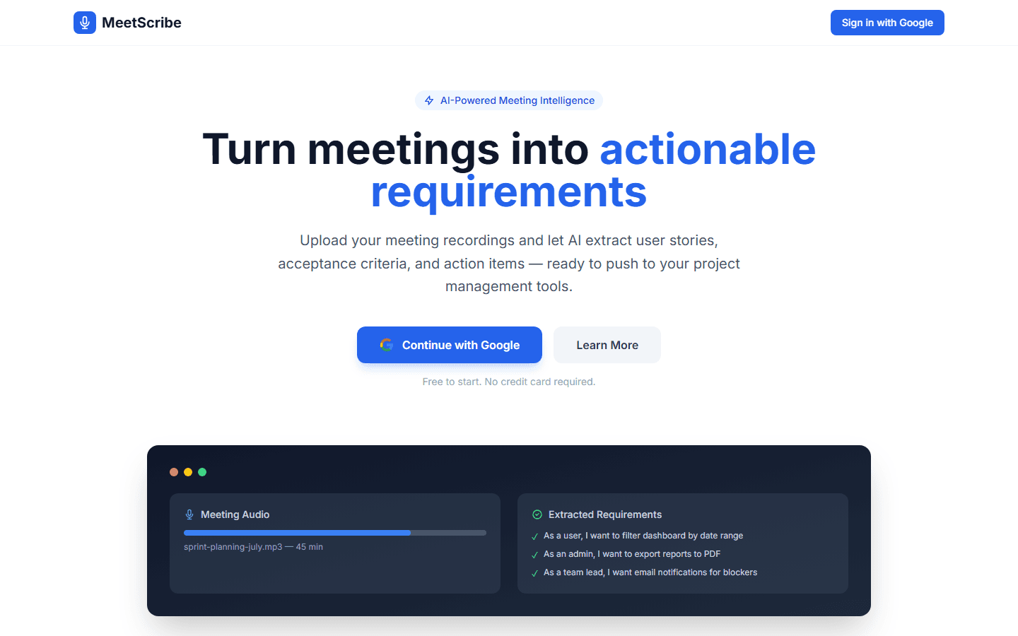 MeetScribe interface